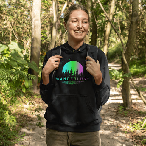 This hoodie features a stunning gradient moon and forest graphic, capturing the serene beauty of nature right on your back. Whether you're camping under the stars, hiking through the woods, or simply enjoying a bonfire with friends, this cozy hoodie will keep you warm and stylish.