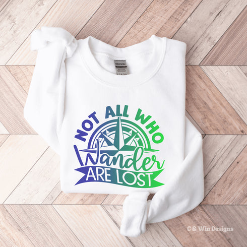 This sweatshirt features a stunning colorful gradient graphic that will make you stand out on your outdoor escapades. With the inspiring saying "Not All Who Wander Are Lost" emblazoned across the front, this sweater is not just a piece of clothing, but a statement of your adventurous spirit and love for exploration.
