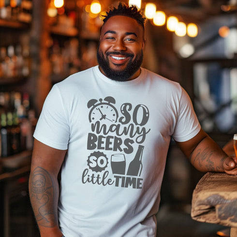 Introducing the ultimate beer lover's t-shirt: "So Many Beers, So Little Time." This shirt is not just a fashion statement; it's a lifestyle declaration for those who appreciate the fine art of beer tasting.