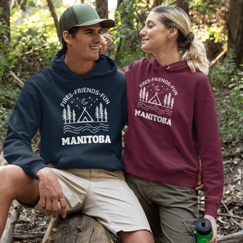 Introducing the perfect hoodie for all your outdoor adventures! This gender-neutral hoodie with a camping theme and Manitoba on it is the ultimate companion for all your camping trips.