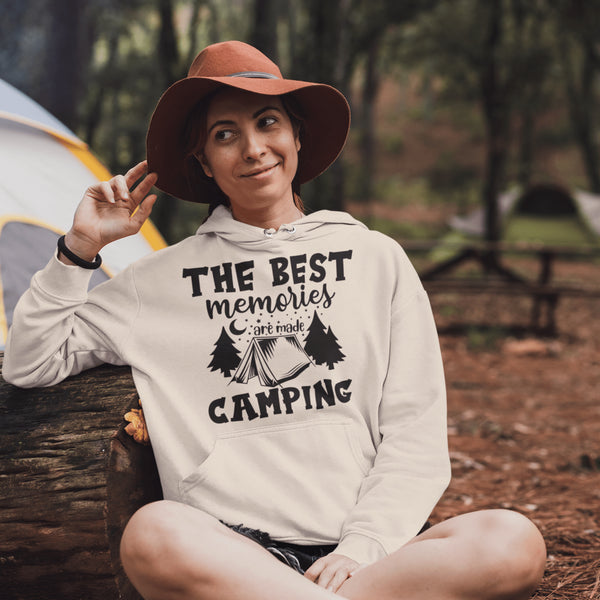 Introducing our new gender-neutral hoodie featuring a camping-inspired graphic and the uplifting message, "The Best Memories Are Made Camping." Perfect for outdoor enthusiasts of all genders, this cozy and stylish hoodie is made from high-quality materials for maximum comfort and durability.