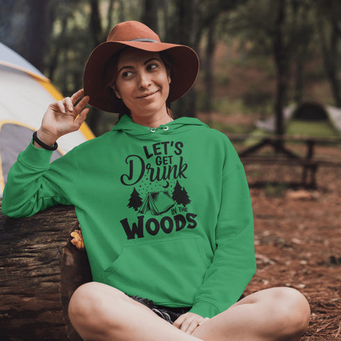 Introducing the perfect hoodie for all your outdoor adventures (and indoor shenanigans)! Our gender neutral hoodie features a hilarious camping graphic and the rallying call of every true adventurer: "Let's Get Drunk in The Woods".