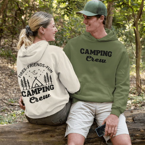 Introducing our versatile and stylish gender-neutral hoodie, perfect for any camping enthusiast!