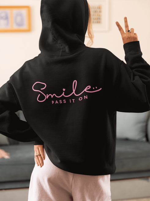 Introducing the ultimate mood lifter and smile inducer: the "Smile...Pass It On" Hoodie! Made with 100% organic cotton that's so soft, even a cactus would feel cuddly wearing it. This isn't just any hoodie; it's your wearable reminder to the world that happiness is contagious, and it starts with a simple smile.
