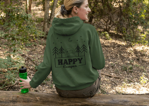 C & Win Sports Happy Camper Double Sided Hoodie Military Green / S - C & Win Sports