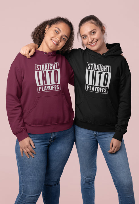 Introducing the game-changing, ice-shattering, laugh-inducing "Straight Into Playoffs" Hockey Hoodie! Designed for the hockey fanatic who believes in skipping the regular season drama and diving headfirst into the heart-stopping action of the playoffs.