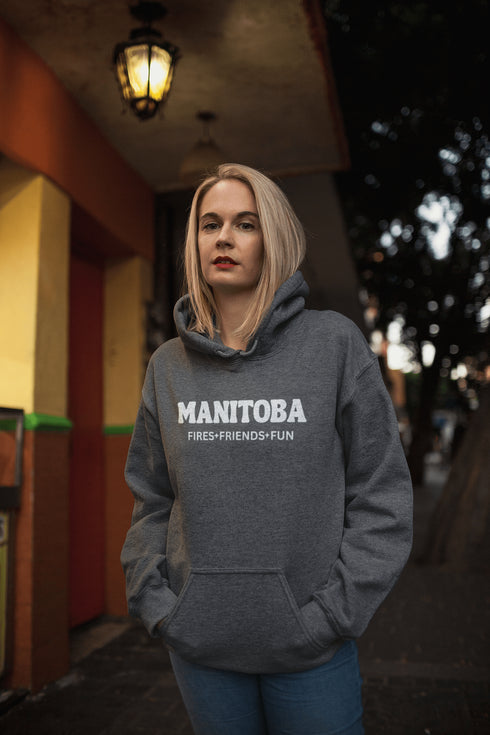 C & Win Sports Manitoba-Fires, Friends, Fun Hoodie (Double Sided) Dark Heather / S - C & Win Sports