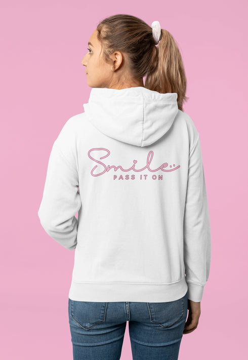 Introducing the ultimate mood lifter and smile inducer: the "Smile...Pass It On" Hoodie! Made with 100% organic cotton that's so soft, even a cactus would feel cuddly wearing it. This isn't just any hoodie; it's your wearable reminder to the world that happiness is contagious, and it starts with a simple smile.