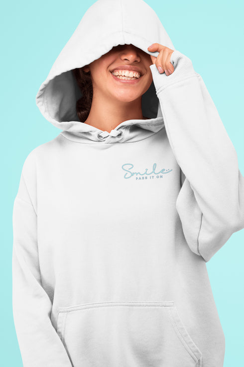 Introducing the ultimate mood lifter and smile inducer: the "Smile...Pass It On" Hoodie! Made with 100% organic cotton that's so soft, even a cactus would feel cuddly wearing it. This isn't just any hoodie; it's your wearable reminder to the world that happiness is contagious, and it starts with a simple smile.