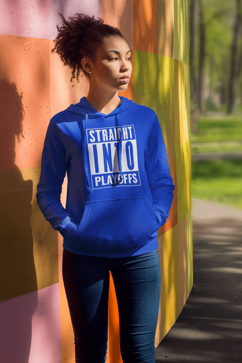 Introducing the game-changing, ice-shattering, laugh-inducing "Straight Into Playoffs" Hockey Hoodie! Designed for the hockey fanatic who believes in skipping the regular season drama and diving headfirst into the heart-stopping action of the playoffs.