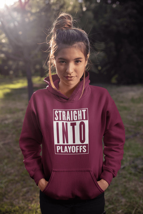 Introducing the game-changing, ice-shattering, laugh-inducing "Straight Into Playoffs" Hockey Hoodie! Designed for the hockey fanatic who believes in skipping the regular season drama and diving headfirst into the heart-stopping action of the playoffs.