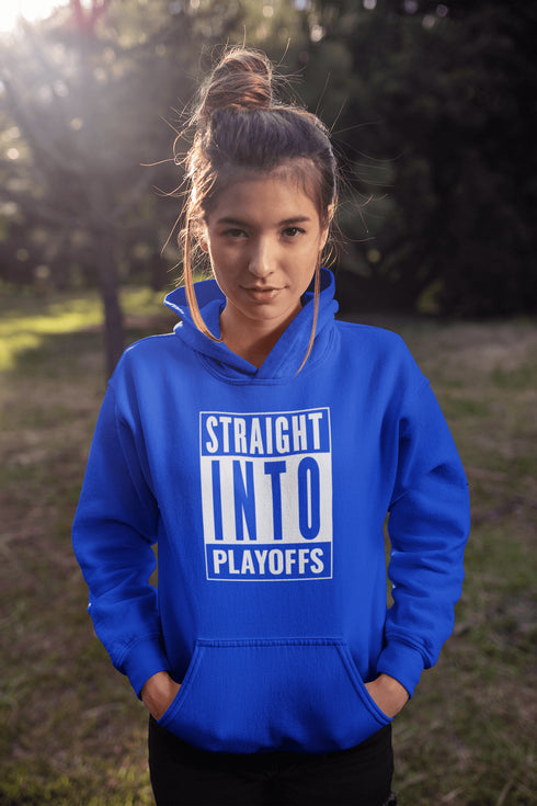 Introducing the game-changing, ice-shattering, laugh-inducing "Straight Into Playoffs" Hockey Hoodie! Designed for the hockey fanatic who believes in skipping the regular season drama and diving headfirst into the heart-stopping action of the playoffs.