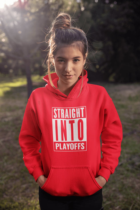 Introducing the game-changing, ice-shattering, laugh-inducing "Straight Into Playoffs" Hockey Hoodie! Designed for the hockey fanatic who believes in skipping the regular season drama and diving headfirst into the heart-stopping action of the playoffs.