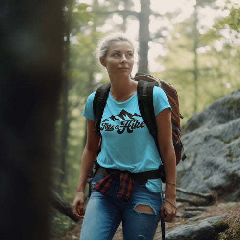 Introducing our rugged and stylish hiking t-shirt, perfect for outdoor enthusiasts and nature lovers alike. Featuring a striking mountain graphic and the motivational slogan "Take A Hike", this shirt is designed to inspire your next camping adventure.