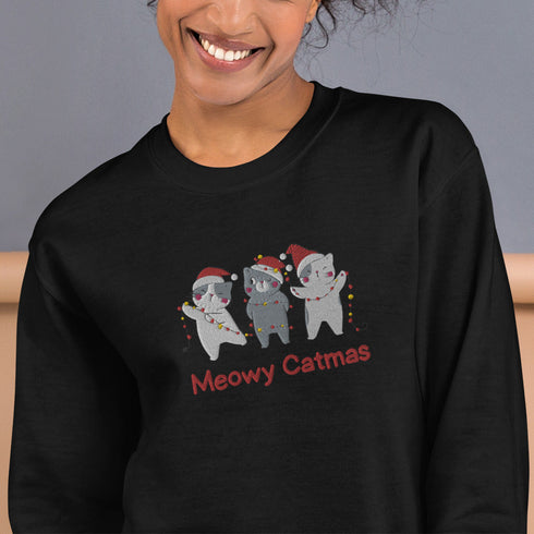 C & Win Sports Meowy Catmas Embroidered Sweatshirt - C & Win Sports
