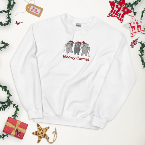 C & Win Sports Meowy Catmas Embroidered Sweatshirt - C & Win Sports