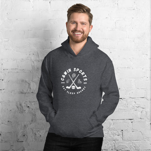 C & Win Sports Eat Sleep Hockey Sticks Hoodie Dark Heather / S - C & Win Sports