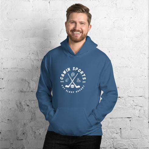 C & Win Sports Eat Sleep Hockey Sticks Hoodie Indigo Blue / S - C & Win Sports