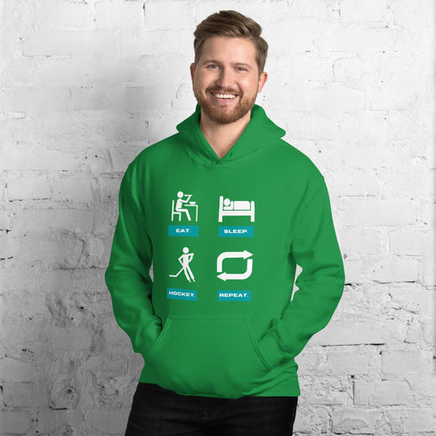 C & Win Sports Eat. Sleep. Hockey. Hoodie Irish Green / S - C & Win Sports