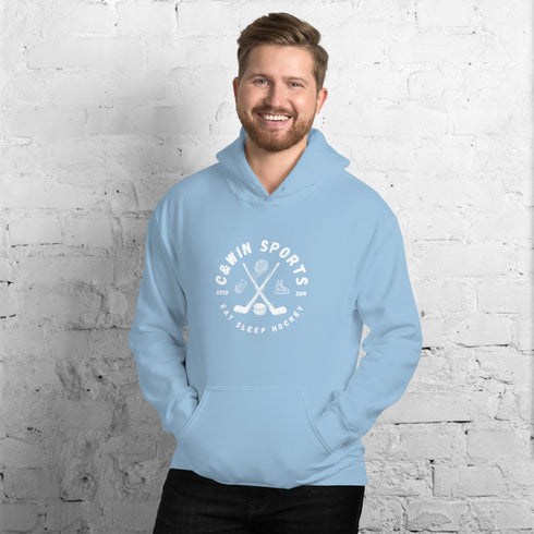 C & Win Sports Eat Sleep Hockey Sticks Hoodie Light Blue / S - C & Win Sports