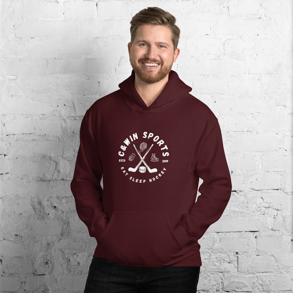 C & Win Sports Eat Sleep Hockey Sticks Hoodie Maroon / S - C & Win Sports