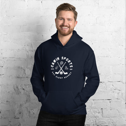 C & Win Sports Eat Sleep Hockey Sticks Hoodie Navy / S - C & Win Sports