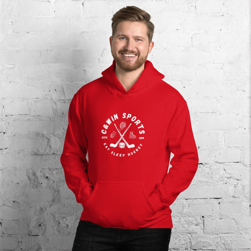 C & Win Sports Eat Sleep Hockey Sticks Hoodie Red / S - C & Win Sports