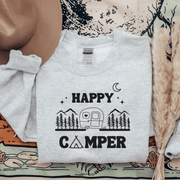 Introducing our Happy Camper sweatshirt, perfect for any outdoor enthusiast! Made from high-quality, soft material, this gender-neutral sweatshirt features a beautiful mountain camping scene that will inspire you to explore the great outdoors. 