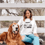 Introducing our Happy Camper sweatshirt, perfect for any outdoor enthusiast! Made from high-quality, soft material, this gender-neutral sweatshirt features a beautiful mountain camping scene that will inspire you to explore the great outdoors. 