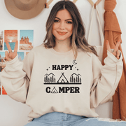 Introducing our Happy Camper sweatshirt, perfect for any outdoor enthusiast! Made from high-quality, soft material, this gender-neutral sweatshirt features a beautiful mountain camping scene that will inspire you to explore the great outdoors.
