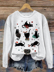 Introducing the purrfect cozy sweater for the festive season- our gender neutral black cat sweatshirt! This sweatshirt is sure to bring a smile to your face with its adorable design featuring black cats doing funny Christmas things.