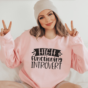 Introducing the ultimate sweatshirt for all you introverts and homebodies out there - the High Functioning Introvert sweatshirt! This gender-neutral top is the perfect addition to your wardrobe, whether you're lounging at home or out in the world pretending to be a functioning member of society. Made with the softest material, this sweatshirt will keep you cozy and comfortable as you curl up with a good book or binge-watch your favorite show. 