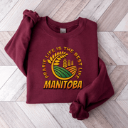 Introducing the perfect sweatshirt for those who love the great outdoors and the bountiful harvest that nature provides. Our gender-neutral "Nature Shirt" is the perfect way to show your appreciation for the beauty of nature and the bounty of the prairies. Featuring a stunning graphic of a farmer's field with wheat and the saying "Prairie Life Is The Best Life-Manitoba", this sweatshirt is sure to turn heads and inspire admiration.