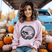 The Prairie Harvest sweatshirt has a stunning graphic of a Manitoba farmer's field during sunset, this sweatshirt is a perfect tribute to the prairie province we all love.
