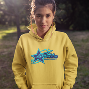 Introducing our trendy gender-neutral hoodie featuring a bold shooting star graphic and the words "Winnipeg, Manitoba Canada."