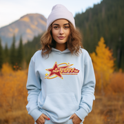 Introducing the latest addition to our collection of trendy graphic hoodies in Canada - our gender-neutral hoodie with a shooting star graphic and the words "Winnipeg, Manitoba Canada." 
