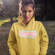 Our graphic hoodies are designed with a vintage-inspired Winnipeg graphic in rainbow colors. Show off your pride for Canada while keeping cozy in style.