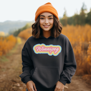 Our graphic hoodies are designed with a vintage-inspired Winnipeg graphic in rainbow colors. Show off your pride for Canada while keeping cozy in style.