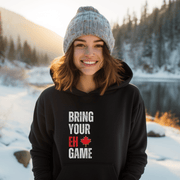 Introducing the ultimate hockey hoodie for anyone who wants to bring their EH game to the rink! Whether you're a seasoned veteran or a newbie to the sport, this funny hockey hoodie is the perfect addition to your wardrobe. Made from soft and comfortable material, this hockey hoodie is perfect for keeping you warm during those chilly games. And with the hilarious "Bring Your EH Game" slogan emblazoned across the front, you'll be sure to get a few chuckles from your teammates.