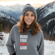 Introducing the ultimate hockey hoodie for anyone who wants to bring their EH game to the rink! Whether you're a seasoned veteran or a newbie to the sport, this funny hockey hoodie is the perfect addition to your wardrobe. Made from soft and comfortable material, this hockey hoodie is perfect for keeping you warm during those chilly games. And with the hilarious "Bring Your EH Game" slogan emblazoned across the front, you'll be sure to get a few chuckles from your teammates.