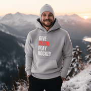 This hilarious and stylish hoodie is perfect for anyone who loves hockey and wants to show off their passion in a unique way. With the iconic "Give Blood Play Hockey" slogan emblazoned across the front, this hoodie is the perfect gift for any hockey player who wants to stand out from the crowd. 
