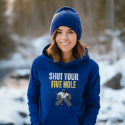 Introducing the ultimate hockey hoodie for all those sassy goalies out there - the Shut Your Five Hole hoodie! Made from only the finest materials (and a little bit of goalie magic), this gender-neutral hoodie is perfect for anyone looking to up their hockey game while still looking stylish. Featuring a bold graphic of a goalie with the hilarious phrase "Shut Your Five Hole" emblazoned across the front, this hoodie is sure to turn heads (and make opponents laugh). 