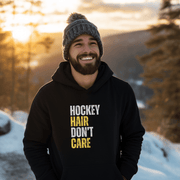 Introducing the perfect accessory for any hockey player or fan - our hilarious gender neutral hockey hoodie! This hoodie is not only stylish but also practical, with a cozy design that is perfect for keeping you warm during those chilly hockey games. Featuring the witty slogan "Hockey Hair Don’t Care", this funny hockey hoodie is the perfect way to show off your love for the game and your luscious locks