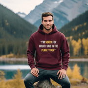 Introducing the perfect gift for any hockey player or fan: the "I'm Sorry For What I Said In The Penalty Box" hoodie! This gender-neutral, cozy hoodie is made for those who are passionate about Canadian hockey, but also have a sense of humor about their on-ice behavior. 