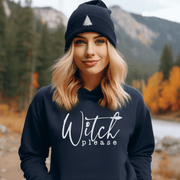 This gender neutral hoodie is sure to make you the talk of the town. The "Witch Please" message emblazoned on the front, accompanied by a witches broom, is perfect for those who want to show off their witchy side in style.