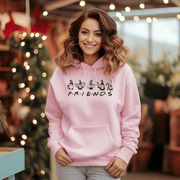 Introducing the ultimate hoodie for all your holiday lounging needs - our gender-neutral hoodie featuring adorable Christmas gnomes and the iconic word "FRIENDS" from the TV show Friends! 