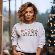 Introducing the ultimate Christmas sweatshirt that will make you the envy of your friends (no pun intended!) Featuring adorable retro Christmas cartoon characters and the iconic word "FRIENDS" from the hit TV show, this sweatshirt is the perfect addition to your holiday wardrobe. 