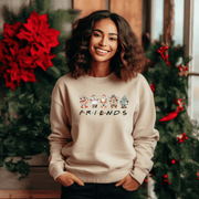 Introducing the ultimate Christmas sweatshirt that will make you the envy of your friends (no pun intended!) Featuring adorable retro Christmas cartoon characters and the iconic word "FRIENDS" from the hit TV show, this sweatshirt is the perfect addition to your holiday wardrobe. 