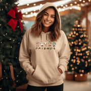 Introducing the ultimate Christmas hoodie that will make you the envy of your friends (no pun intended!) Featuring adorable retro Christmas cartoon characters and the iconic word "FRIENDS" from the hit TV show, this sweater is the perfect addition to your holiday wardrobe.