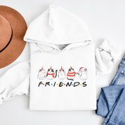Introducing the ultimate holiday season staple: the gender-neutral hoodie featuring adorable Christmas Cartoon Cats and the iconic "FRIENDS" logo from the beloved TV show! 